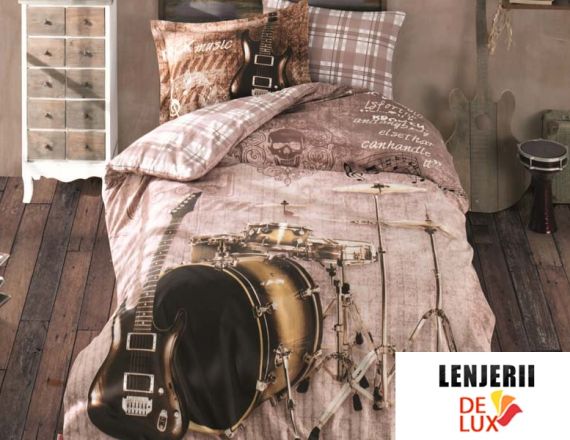Lenjerie de pat 1 persoana din bumbac 100% poplin Rock Brown formata din 3 piese