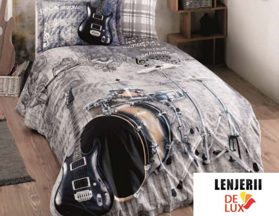 Lenjerie de pat 1 persoana din bumbac 100% poplin Rock Grey formata din 3 piese