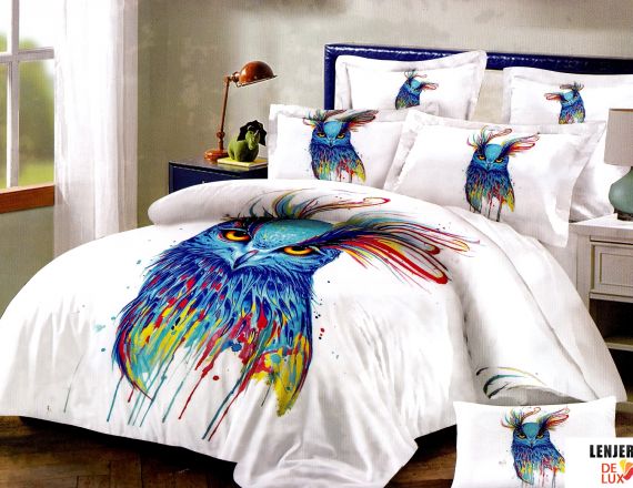 Lenjerie de pat alba cu imprimeu colorat din finet Casa New Concept formata din 6 piese