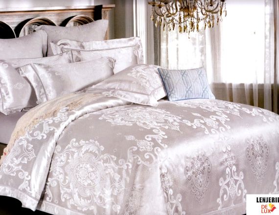 Lenjerie de pat de lux alba Jacquard formata din 6 piese