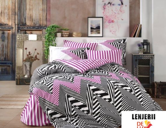 Lenjerie de pat din bumbac 100% poplin Daniela Black formata din 4 piese