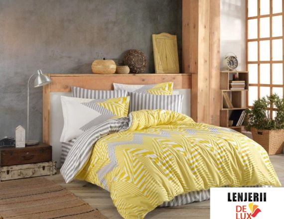 Lenjerie de pat din bumbac 100% poplin Daniela Yellow formata din 4 piese
