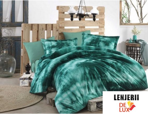 Lenjerie de pat din bumbac 100% poplin Gizeem Green formata din 4 piese